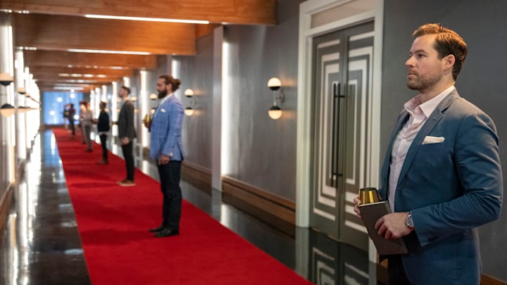 Love Is Blind. (L to R) Tom Dann, David Bettenburg in episode 801 of Love Is Blind. Cr. Greg Gayne/Netflix © 2025
