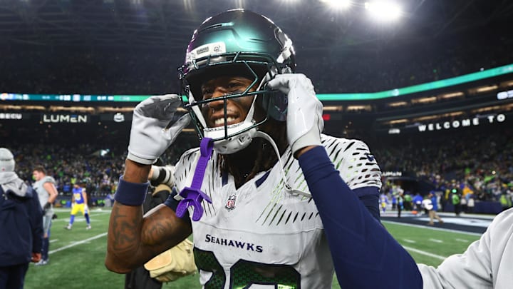 Dec 18, 2025; Seattle, Washington, USA; Seattle Seahawks wide receiver Rashid Shaheed (22) celebrates after defeating the Los Angeles Rams in overtime at Lumen Field.