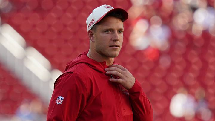 San Francisco 49ers running back Christian McCaffrey (23) watches warmups before a preseason game against the Tennessee Titans at Levi's Stadium. Mandatory Credit: David Gonzales-Imagn Images San Francisco 49ers running back Christian McCaffrey (23) watches warmups before a preseason game against the Tennessee Titans at Levi's Stadium. Mandatory Credit: David Gonzales-Imagn Images