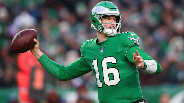 Jan 4, 2026; Philadelphia, Pennsylvania, USA; Philadelphia Eagles quarterback Tanner McKee (16) throws a pass during the second quarter against the Washington Commanders at Lincoln Financial Field. Mandatory Credit: Bill Streicher-Imagn Images Jan 4, 2026; Philadelphia, Pennsylvania, USA; Philadelphia Eagles quarterback Tanner McKee (16) throws a pass during the second quarter against the Washington Commanders at Lincoln Financial Field. Mandatory Credit: Bill Streicher-Imagn Images