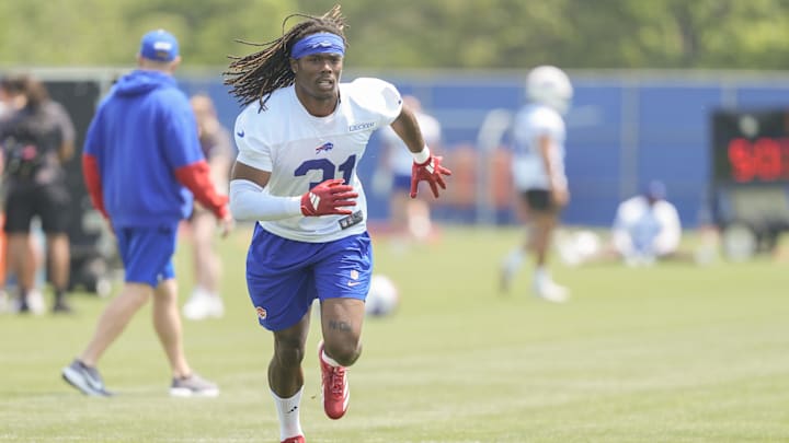 Jun 11, 2025; Orchard Park, NY, USA; Buffalo Bills cornerback Maxwell Hairston (31) works out during Minicamp at Highmark Stadium.