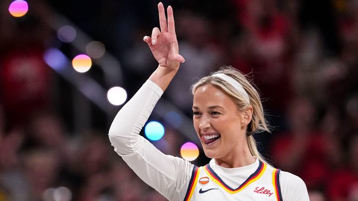 Indiana Fever guard Sophie Cunningham (8) celebrates a 3-pointer Tuesday, June 16, 2026, during the first half of a game at Gainbridge Fieldhouse in Indianapolis. Indiana Fever guard Sophie Cunningham (8) celebrates a 3-pointer Tuesday, June 16, 2026, during the first half of a game at Gainbridge Fieldhouse in Indianapolis.