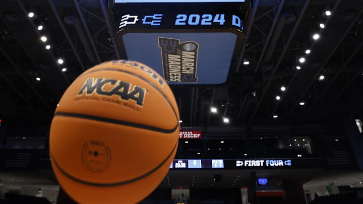 Mar 18, 2024; Dayton, OH, USA; General view of March Madness signs during NCAA Tournament First Four