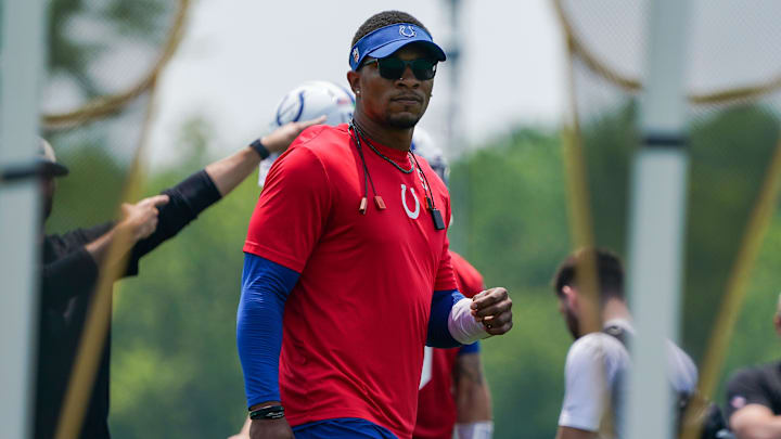 Indianapolis Colts quarterback Anthony Richardson Sr. (5) walks up the field Tuesday, June 10, 2025, during NFL Colts mandatory mini camp at the Indiana Farm Bureau Football Center in Indianapolis. Indianapolis Colts quarterback Anthony Richardson Sr. (5) walks up the field Tuesday, June 10, 2025, during NFL Colts mandatory mini camp at the Indiana Farm Bureau Football Center in Indianapolis.