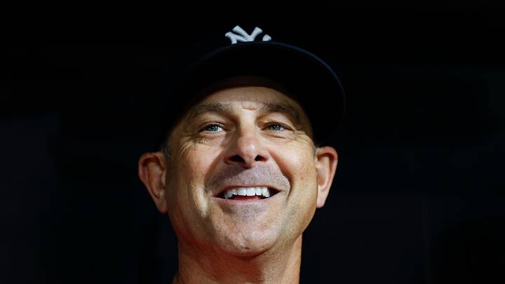 Jul 27, 2026; Chicago, Illinois, USA; New York Yankees manager Aaron Boone (17) speaks before a baseball game against the Chicago White Sox at Rate Field. Mandatory Credit: Kamil Krzaczynski-Imagn Images