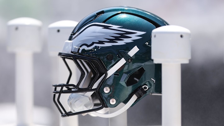 Aug 16, 2025; Philadelphia, Pennsylvania, USA; Philadelphia Eagles helmet on the bench during a game against the Cleveland Browns at Lincoln Financial Field. Mandatory Credit: Bill Streicher-Imagn Images Aug 16, 2025; Philadelphia, Pennsylvania, USA; Philadelphia Eagles helmet on the bench during a game against the Cleveland Browns at Lincoln Financial Field. Mandatory Credit: Bill Streicher-Imagn Images