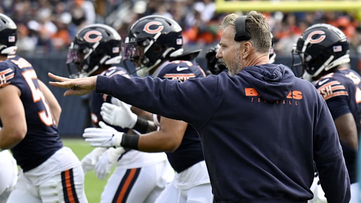 Matt Eberflus directs the defense onto the field in Sunday's Bears victory over the Rams. Matt Eberflus directs the defense onto the field in Sunday's Bears victory over the Rams.