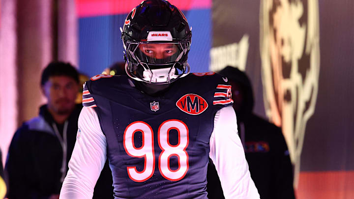 Oct 19, 2025; Chicago, Illinois, USA; Chicago Bears defensive end Montez Sweat (98) takes the field before the game against the New Orleans Saints at Soldier Field. Mandatory Credit: Mike Dinovo-Imagn Images Oct 19, 2025; Chicago, Illinois, USA; Chicago Bears defensive end Montez Sweat (98) takes the field before the game against the New Orleans Saints at Soldier Field. Mandatory Credit: Mike Dinovo-Imagn Images