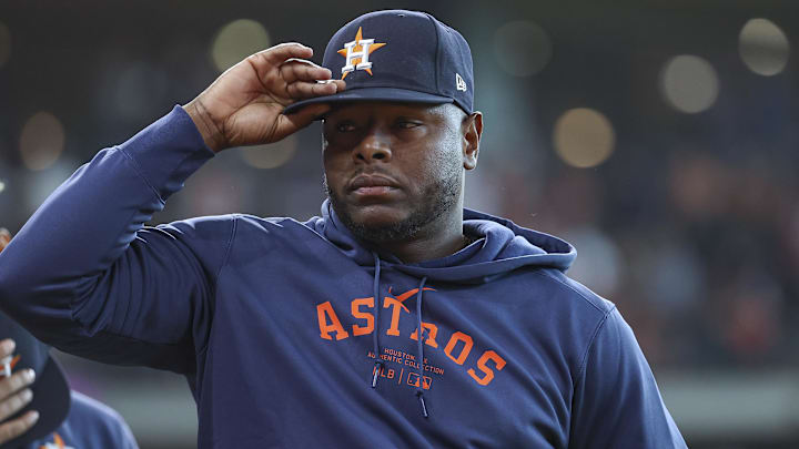 Aug 31, 2024; Houston, Texas, USA; Houston Astros relief pitcher Hector Neris (50) before the game against the Kansas City Royals at Minute Maid Park
