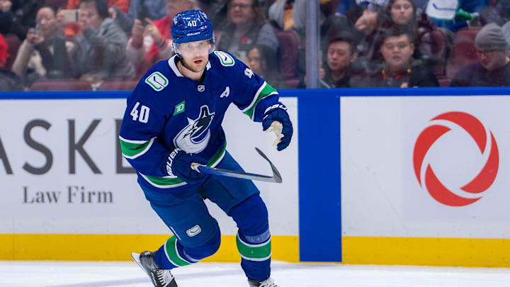 Feb 2, 2025; Vancouver, British Columbia, CAN; Vancouver Canucks forward Elias Pettersson (40) skates against the Detroit Red Wings in the second period at Rogers Arena. Mandatory Credit: Bob Frid-Imagn Images Feb 2, 2025; Vancouver, British Columbia, CAN; Vancouver Canucks forward Elias Pettersson (40) skates against the Detroit Red Wings in the second period at Rogers Arena. Mandatory Credit: Bob Frid-Imagn Images