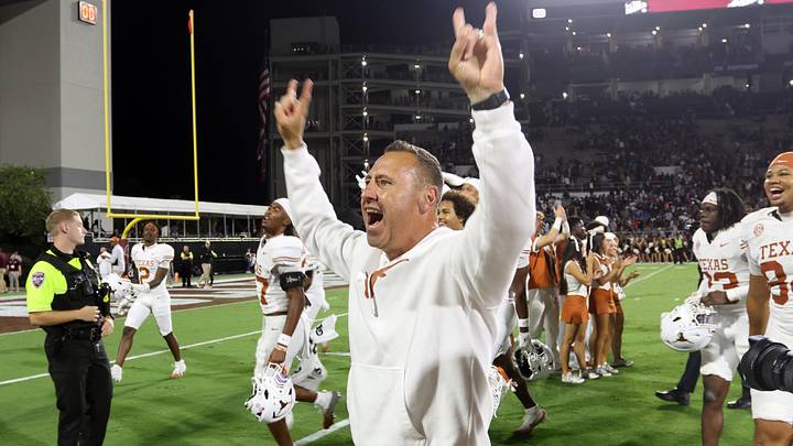 Oct 25, 2025; Starkville, Mississippi, USA; Texas Longhorns head coach Steve Sarkisian