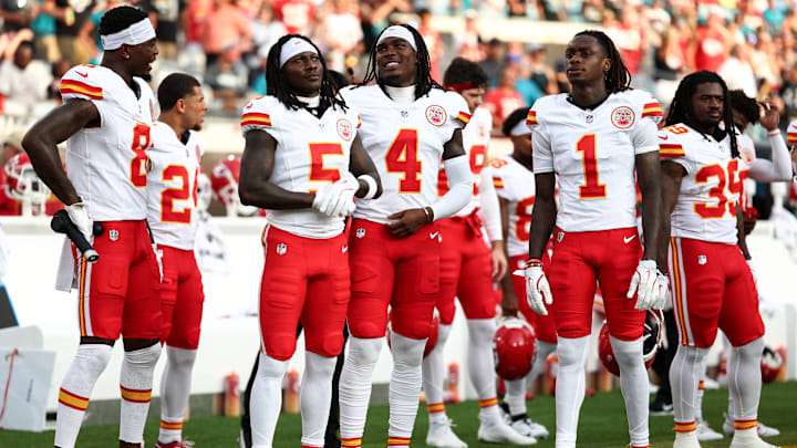 Kansas City Chiefs WRs Marquise Brown, Rashee Rice, Xavier Worthy
