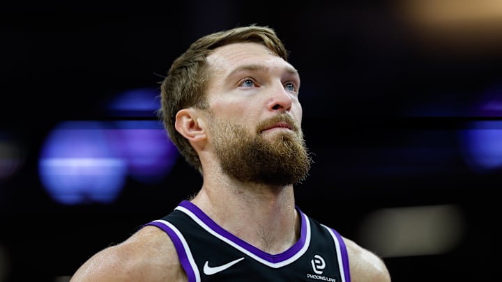 Nov 11, 2025; Sacramento, California, USA; Sacramento Kings center Domantas Sabonis (11) looks on during the fourth quarter against the Denver Nuggets at Golden 1 Center. 