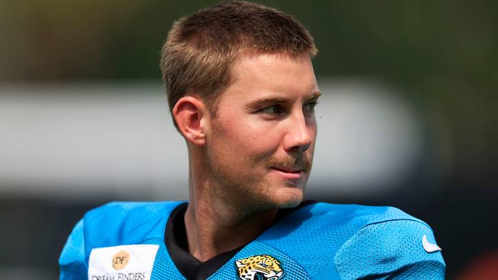 Jacksonville Jaguars kicker Cam Little (39) looks on after a joint Buccaneers‑Jaguars NFL practice at the Miller Electric Center on Tuesday, Aug. 25, 2026, in Jacksonville, Fla.