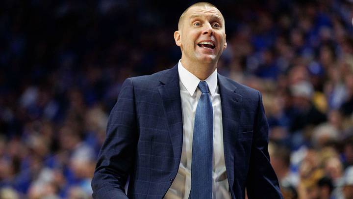 Jan 4, 2025; Lexington, Kentucky, USA; Kentucky Wildcats head coach Mark Pope talks to his players during the second half against the Florida Gators at Rupp Arena at Central Bank Center. Mandatory Credit: Jordan Prather-Imagn Images Jan 4, 2025; Lexington, Kentucky, USA; Kentucky Wildcats head coach Mark Pope talks to his players during the second half against the Florida Gators at Rupp Arena at Central Bank Center. Mandatory Credit: Jordan Prather-Imagn Images