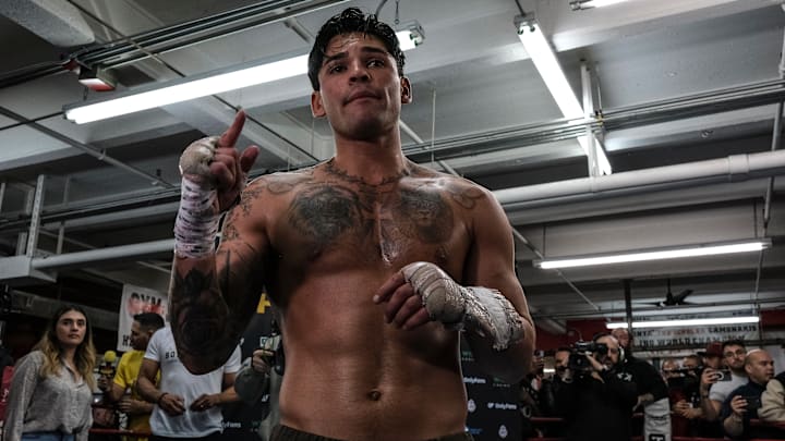 New York, New York, USA: RYAN GARCIA addresses the media and those in attendance at the media workout for his fight with WBC super lightweight champion Haney. New York, USA.