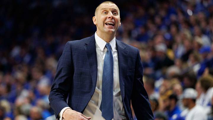 Jan 4, 2025; Lexington, Kentucky, USA; Kentucky Wildcats head coach Mark Pope talks to his players during the second half against the Florida Gators at Rupp Arena at Central Bank Center. Mandatory Credit: Jordan Prather-Imagn Images Jan 4, 2025; Lexington, Kentucky, USA; Kentucky Wildcats head coach Mark Pope talks to his players during the second half against the Florida Gators at Rupp Arena at Central Bank Center. Mandatory Credit: Jordan Prather-Imagn Images
