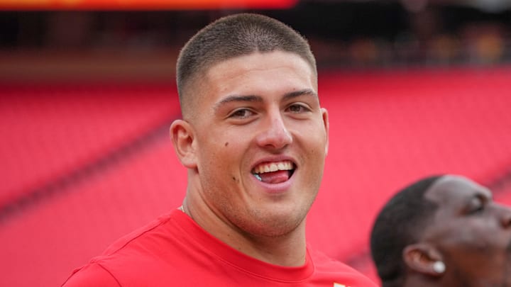 Kansas City Chiefs defensive end George Karlaftis (56) warms up