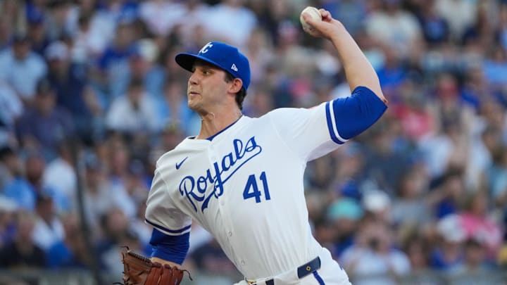 Jun 12, 2024; Kansas City, Missouri, USA; Kansas City Royals pitcher Daniel Lynch IV (41) delivers a pitch against the Kansas City Royals in the first inning at Kauffman Stadium. Mandatory Credit: Denny Medley-Imagn Images Jun 12, 2024; Kansas City, Missouri, USA; Kansas City Royals pitcher Daniel Lynch IV (41) delivers a pitch against the Kansas City Royals in the first inning at Kauffman Stadium. Mandatory Credit: Denny Medley-Imagn Images