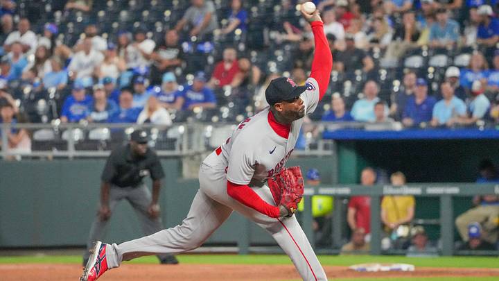 May 18, 2026; Kansas City, Missouri, USA; Boston Red Sox relief pitcher Aroldis Chapman (44) delivers a pitch against the Kansas City Royals during the ninth inning at Kauffman Stadium. Mandatory Credit: Denny Medley-Imagn Images May 18, 2026; Kansas City, Missouri, USA; Boston Red Sox relief pitcher Aroldis Chapman (44) delivers a pitch against the Kansas City Royals during the ninth inning at Kauffman Stadium. Mandatory Credit: Denny Medley-Imagn Images