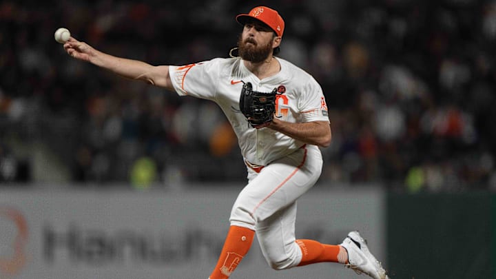 Aug 20, 2024; San Francisco, California, USA; San Francisco Giants pitcher Ryan Walker (74) pitches during the ninth inning against the Chicago White Sox at Oracle Park. Aug 20, 2024; San Francisco, California, USA; San Francisco Giants pitcher Ryan Walker (74) pitches during the ninth inning against the Chicago White Sox at Oracle Park.