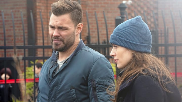 CHICAGO P.D. -- "The Right Thing" Episode 815 -- Pictured: (l-r) Patrick John Flueger as Adam Ruzek, Marina Squerciati as Kim Burgess -- (Photo by: Lori Allen/NBC)