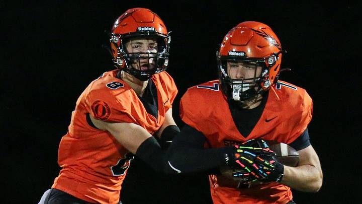Sprague's Camden Buchheit hands the ball to Michael Hyer during a high school football game at Sprague High School on Friday, Sept. 25, 2026 in Salem, Oregon. Sprague's Camden Buchheit hands the ball to Michael Hyer during a high school football game at Sprague High School on Friday, Sept. 25, 2026 in Salem, Oregon.
