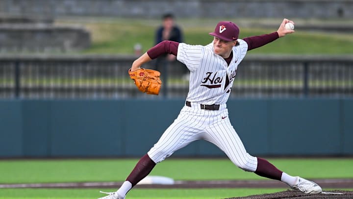 Blacksburg, VA — Brody Roe delivers a pitch vs JMU in 2026.