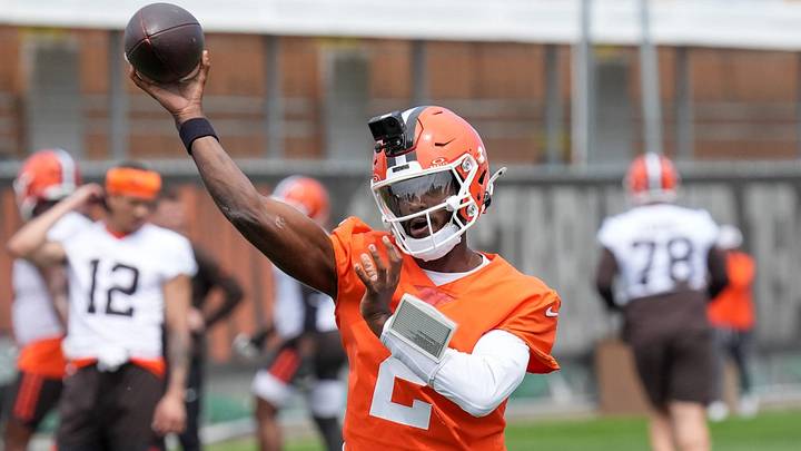 Shedeur Sanders throws at the Browns OTA in Berea on May 27, 2026. Shedeur Sanders throws at the Browns OTA in Berea on May 27, 2026.