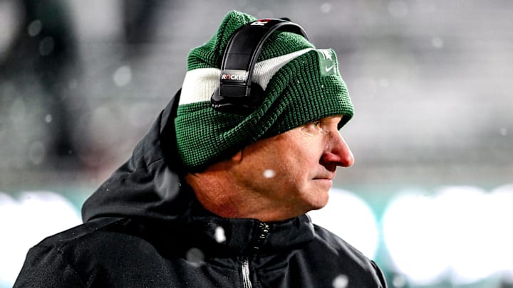 Michigan State's head coach Jonathan Smith looks on from the sideline during the third quarter in the game against Rutgers on Saturday, Nov. 30, 2024, at Spartan Stadium in East Lansing.