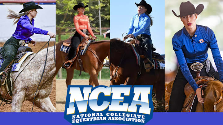 From left, TCU's Shea Graham, UT Martin's Lexi Bailey, Delaware State's Claire Andrews and Auburn's Alexia Tordoff are four of the eight riders to compete in both Western events at a meet this season. 