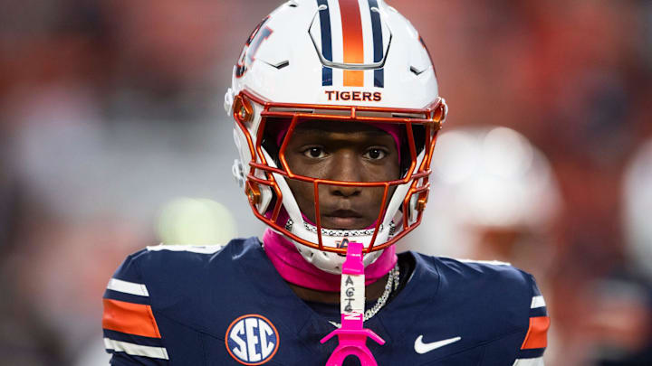 Auburn Tigers wide receiver Cam Coleman during warm ups against the Georgia Bulldogs at Jordan-Hare Stadium in Auburn, Ala.