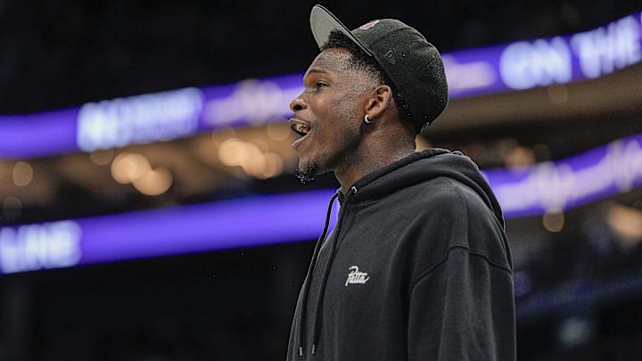 Nov 1, 2025; Charlotte, North Carolina, USA; Minnesota Timberwolves guard Anthony Edwards (5) yells from the bench during the second quarter against the Charlotte Hornets at Spectrum Center.