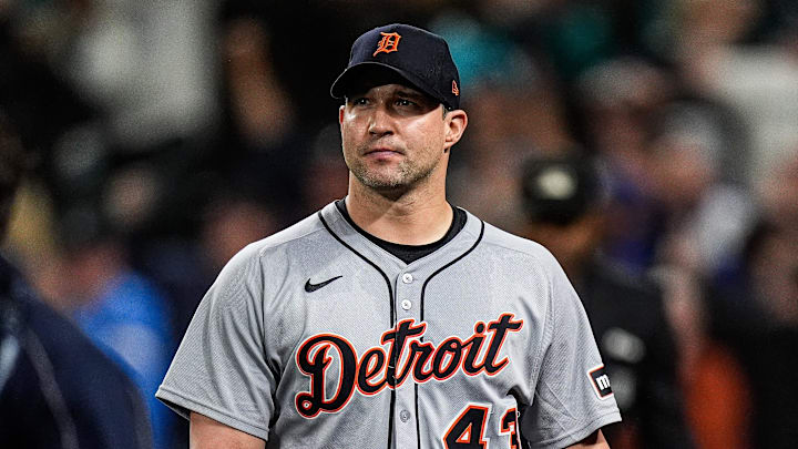 Detroit Tigers pitcher Tommy Kahnle walks off the field after the 3-2 loss to the Seattle Mariners in 15 innings at ALDS Game 5 at T-Mobile Park in Seattle on Friday, Oct. 10, 2025.