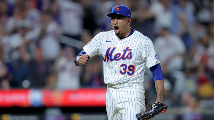 Jul 3, 2025; New York City, New York, USA; New York Mets relief pitcher Edwin Diaz (39) celebrates after defeating the Milwaukee Brewers at Citi Field. Mandatory Credit: Brad Penner-Imagn Images Jul 3, 2025; New York City, New York, USA; New York Mets relief pitcher Edwin Diaz (39) celebrates after defeating the Milwaukee Brewers at Citi Field. Mandatory Credit: Brad Penner-Imagn Images