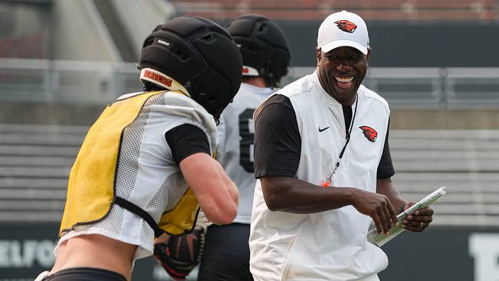 In his opening months in Corvallis, Oregon State football coach JaMarcus Shephard, right, has put an emphasis on making personal connections with his players and making sure they feel valued. In his opening months in Corvallis, Oregon State football coach JaMarcus Shephard, right, has put an emphasis on making personal connections with his players and making sure they feel valued.