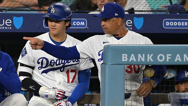 Aug 11, 2026; Los Angeles, California, USA; Los Angeles Dodgers designated hitter Shohei Ohtani (17) talks with manager Dave Roberts (30) on the dugout steps during the seventh inning against the Kansas City Royals at Dodger Stadium. Mandatory Credit: Jayne Kamin-Oncea-Imagn Images Aug 11, 2026; Los Angeles, California, USA; Los Angeles Dodgers designated hitter Shohei Ohtani (17) talks with manager Dave Roberts (30) on the dugout steps during the seventh inning against the Kansas City Royals at Dodger Stadium. Mandatory Credit: Jayne Kamin-Oncea-Imagn Images