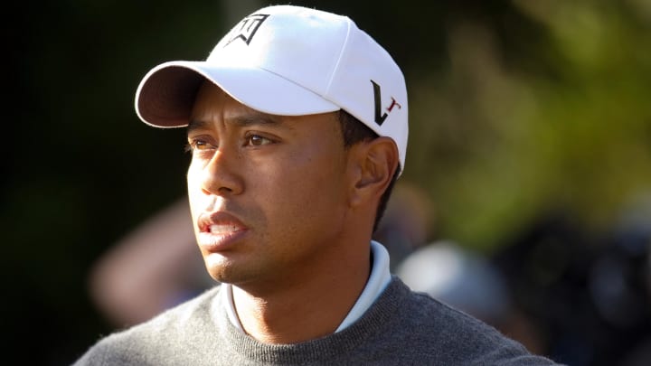June 17, 2010; Pebble Beach, CA, USA; Tiger Woods waits for the group playing the fourth hole to clear during the first round of the 110th U.S. Open at Pebble Beach Golf Links. Mandatory Credit: Allan Henry-USA TODAY Sports