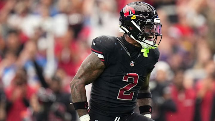 Arizona Cardinals linebacker Mack Wilson Sr. (2) celebrates his sack against the Detroit Lions at State Farm Stadium Football in Glendale on Sept. 22, 2024.