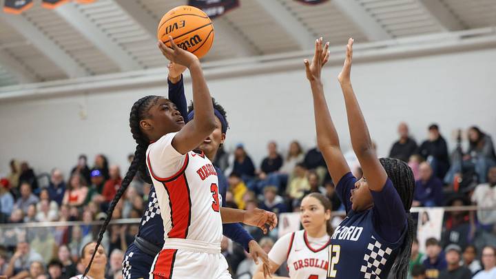 Jezelle Banks (3), pictured competing for Ursuline Academy (Wilmington, DE) during the 2024-25 season, finished with 14 points, five rebounds and nine assists in USA's gold medal game win over Canada at the FIBA U-18 Women's AmeriCup. Jezelle Banks (3), pictured competing for Ursuline Academy (Wilmington, DE) during the 2024-25 season, finished with 14 points, five rebounds and nine assists in USA's gold medal game win over Canada at the FIBA U-18 Women's AmeriCup.
