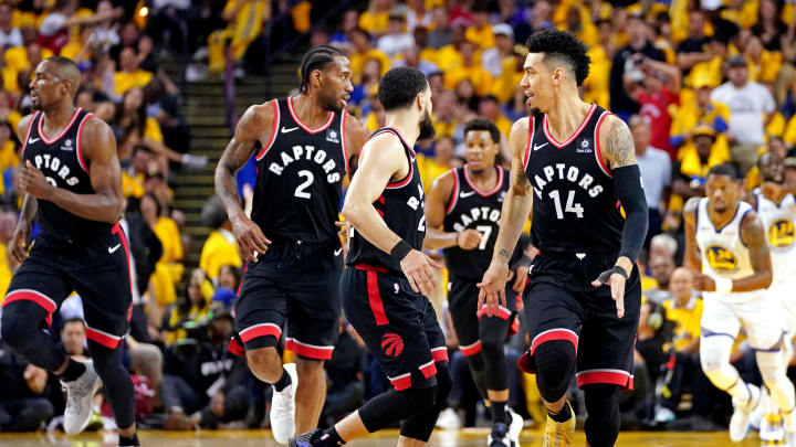 Jun 5, 2019; Oakland, CA, USA; Toronto Raptors guard Danny Green (14) reacts after a play during the third quarter against the Golden State Warriors in game three of the 2019 NBA Finals at Oracle Arena. Mandatory Credit: Kyle Terada-USA TODAY Sports Jun 5, 2019; Oakland, CA, USA; Toronto Raptors guard Danny Green (14) reacts after a play during the third quarter against the Golden State Warriors in game three of the 2019 NBA Finals at Oracle Arena. Mandatory Credit: Kyle Terada-USA TODAY Sports