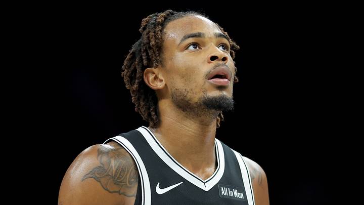 Mar 9, 2026; Brooklyn, New York, USA; Brooklyn Nets center Nic Claxton (33) reacts during the second quarter against the Memphis Grizzlies at Barclays Center. Mandatory Credit: Brad Penner-Imagn Images