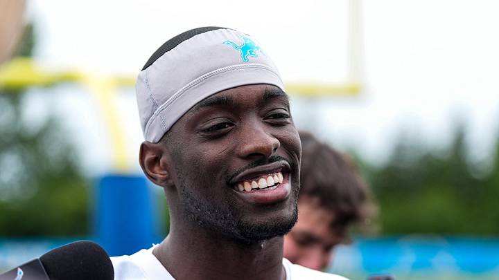 New Seattle Seahawks cornerback Terrion Arnold speaks to the media