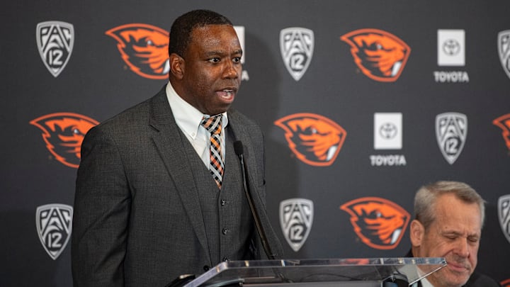 Oregon State head coach JaMarcus Shephard speaks during his introductory press conference at Reser Stadium on Tuesday, Dec. 2, 2025, in Corvallis, Ore.