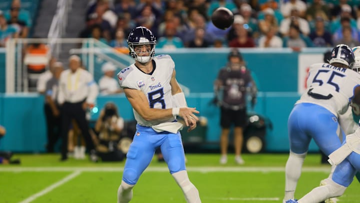 Levis throws a pass against the Miami Dolphins during the first quarter at Hard Rock Stadium. Levis throws a pass against the Miami Dolphins during the first quarter at Hard Rock Stadium.