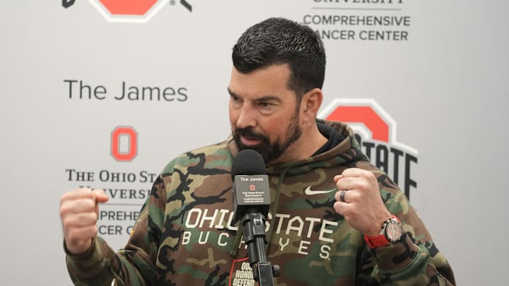 Ohio State Football coach Ryan Day gestures during an April 7, 2025 news conference at the Woody Hayes Athletic Center. Ohio State Football coach Ryan Day gestures during an April 7, 2025 news conference at the Woody Hayes Athletic Center.
