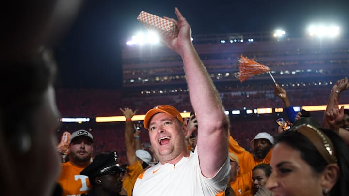 Tennessee head football coach Josh Heupel holds a box of cigars over his head after defeating Alabama in Neyland Stadium, Saturday, Oct. 15, 2022.

RANK 2 Caitiemcmekinbestof2022 0005