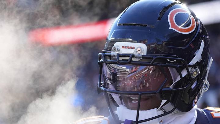 Dec 14, 2025; Chicago, Illinois, USA; Chicago Bears wide receiver Luther Burden III (10) walks off the field during halftime of the game against the Cleveland Browns at Soldier Field. Mandatory Credit: David Banks-Imagn Images