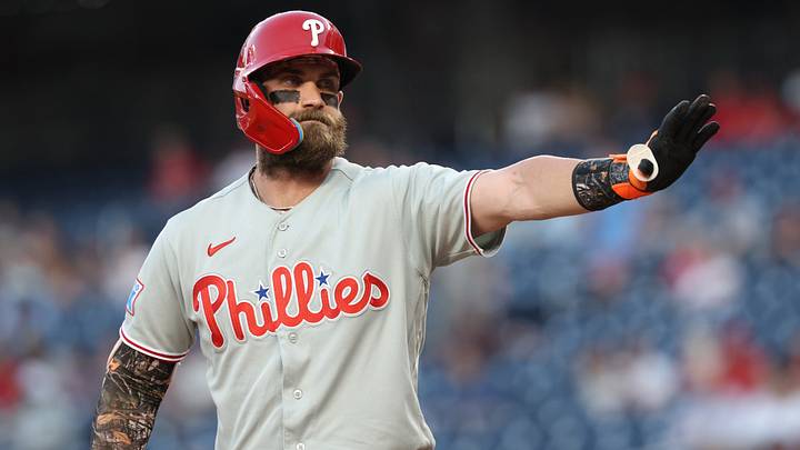 Sep 16, 2026; Washington, District of Columbia, USA; Philadelphia Phillies first baseman Bryce Harper (3) calls for time during an at-bat against the Washington Nationals during the first inning at Nationals Park. Mandatory Credit: Geoff Burke-Imagn Images Sep 16, 2026; Washington, District of Columbia, USA; Philadelphia Phillies first baseman Bryce Harper (3) calls for time during an at-bat against the Washington Nationals during the first inning at Nationals Park. Mandatory Credit: Geoff Burke-Imagn Images