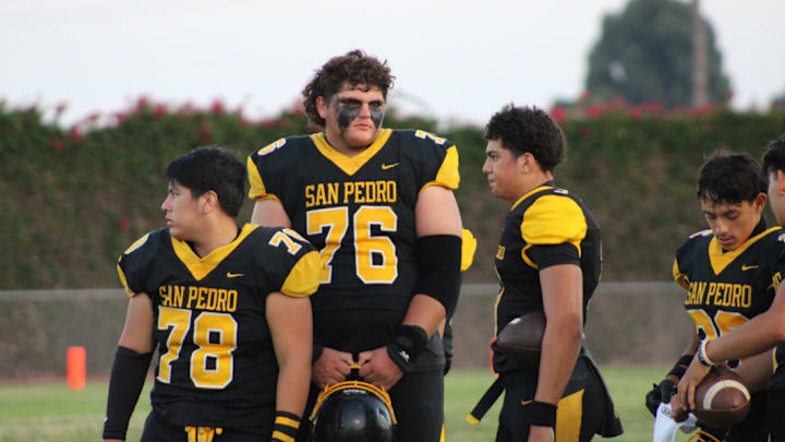 San Pedro players in warmups before taking on Garfield at home on September 13, 2024. San Pedro players in warmups before taking on Garfield at home on September 13, 2024.